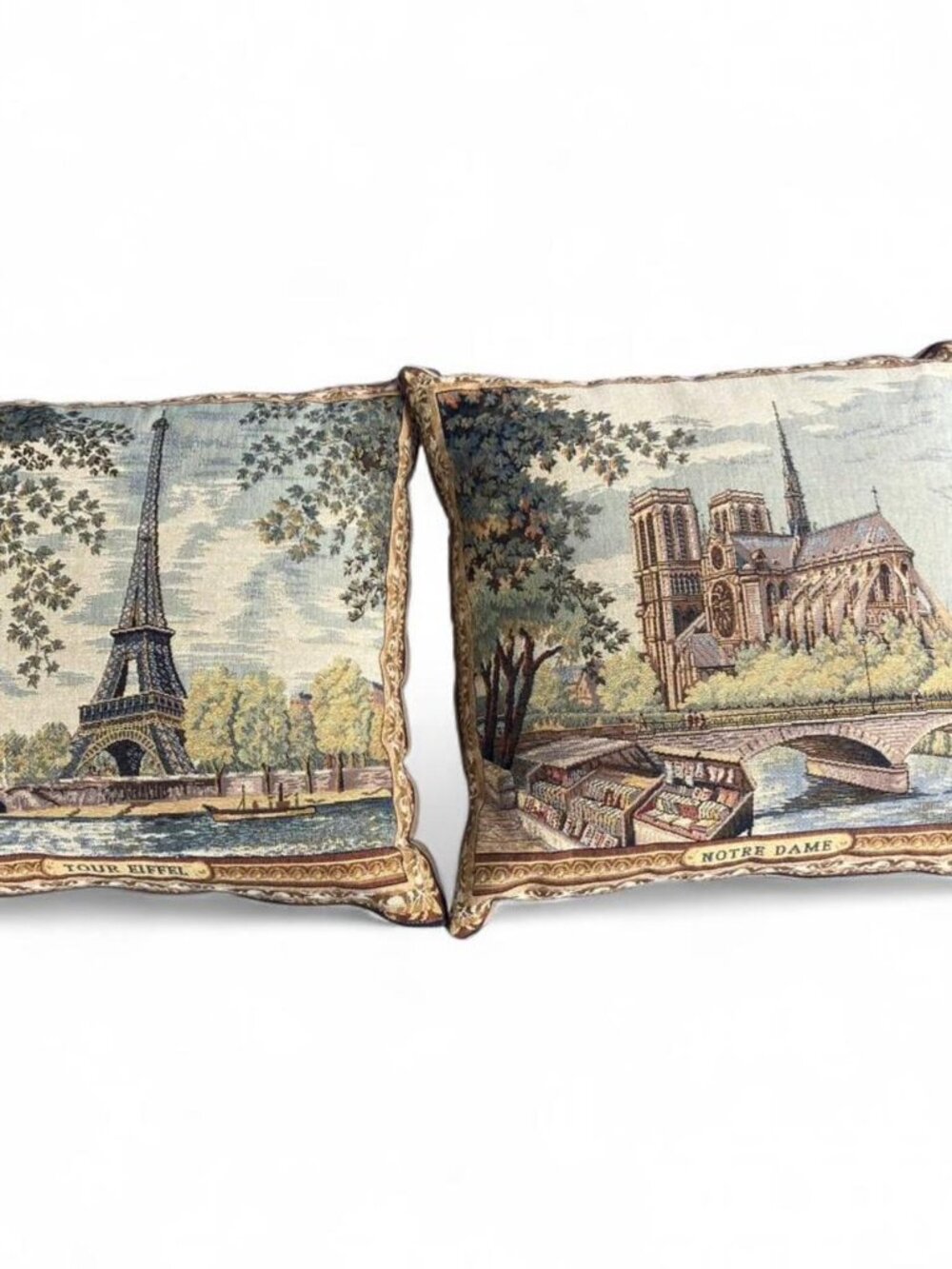 Set of 2 Parisian / French Jules Pansu Woven Tapestry Cottagecore Throw Pillows